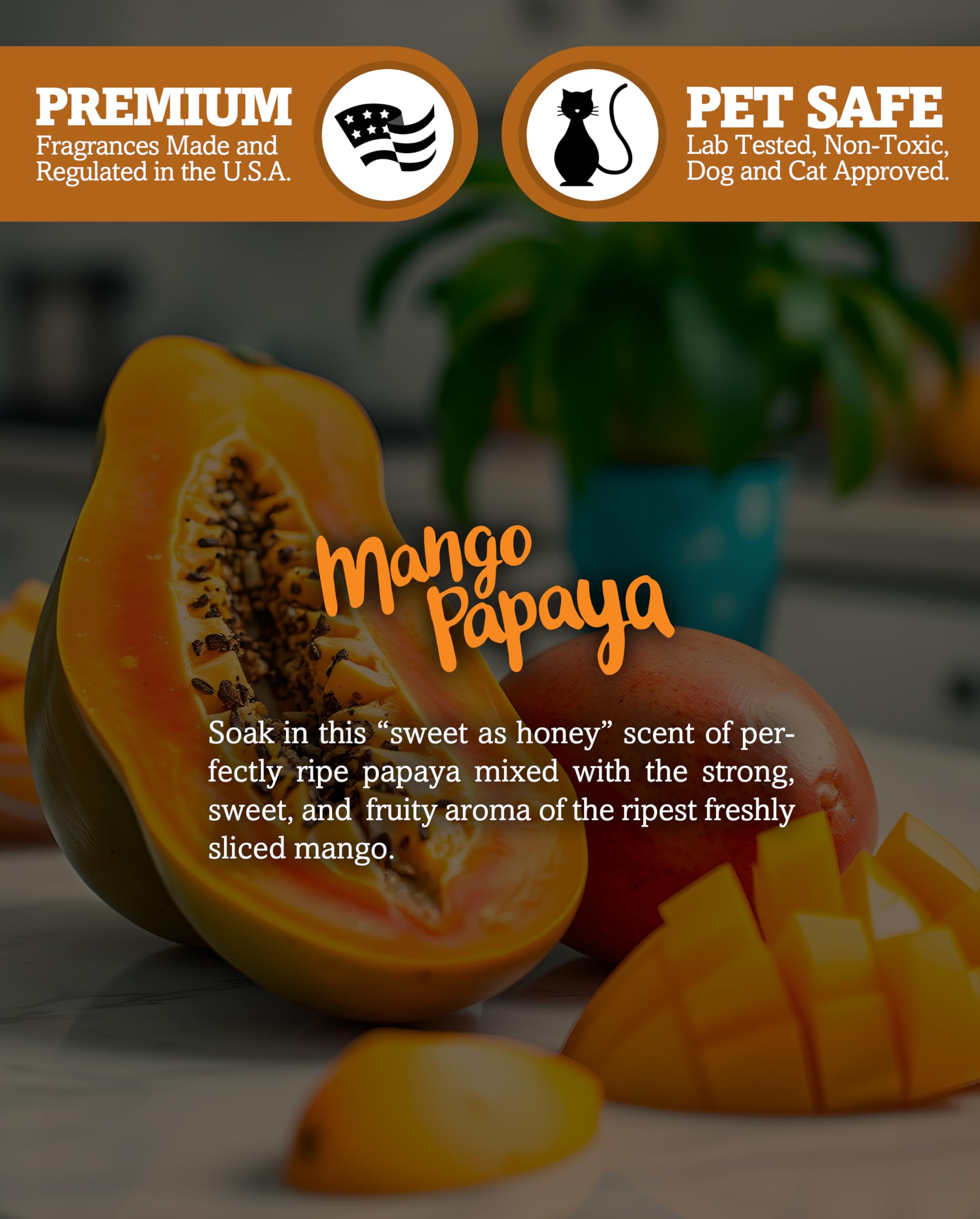 Shortie's Candle Company Mango & Papaya Wax Melts - Formula 117-1 Highly Scented 3 Oz. Bar - Made with Natural Oils - Fruit & Be